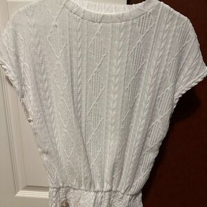 White Textured Short Sleeve Top